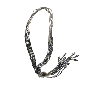 Multi Strand Beaded Necklace grey silver